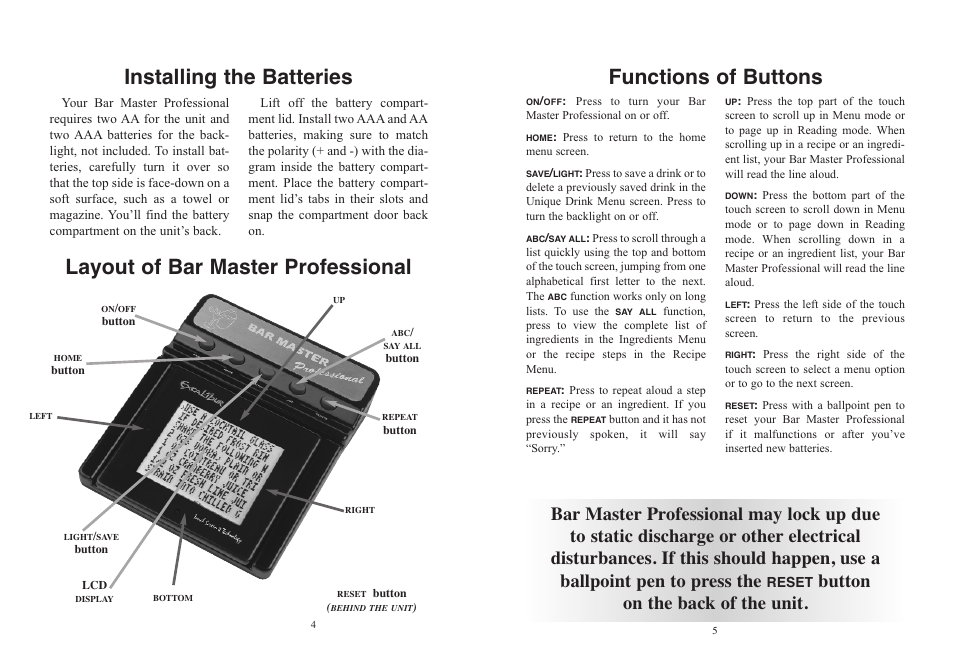 Functions of buttons, Button on the back of the unit | Excalibur electronic 414PE-BK User Manual | Page 3 / 11