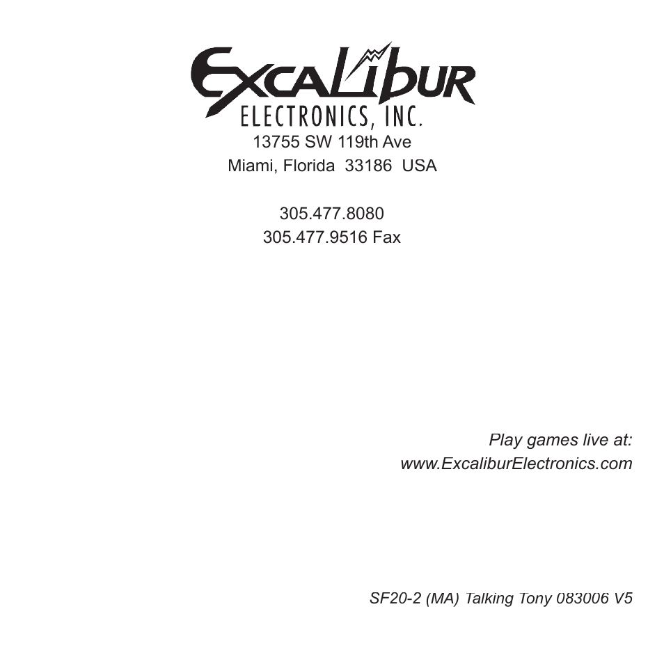 Excalibur electronic Talking Tony II SF20-2 User Manual | Page 6 / 6