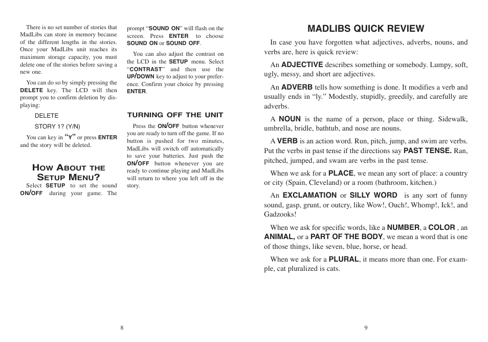 Madlibs quick review | Excalibur electronic MADLIBS 398 User Manual | Page 5 / 7