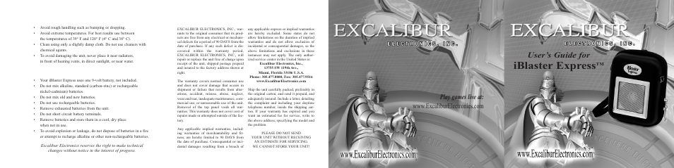 Excalibur electronic iBlaster Express 185 User Manual | 2 pages