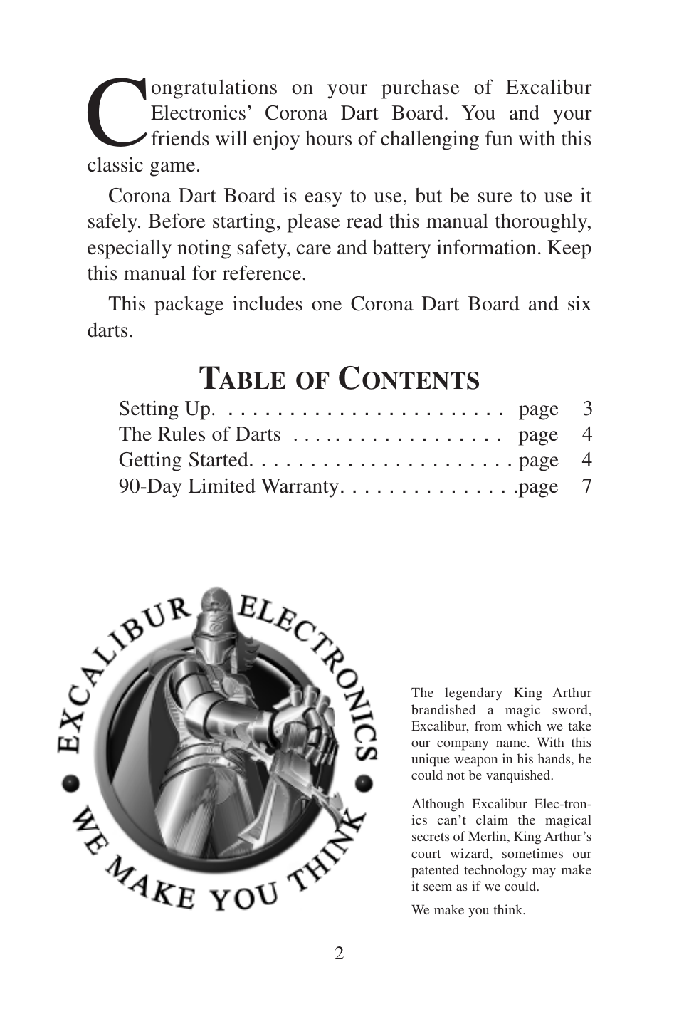 Excalibur electronic Corona Dart Board PL26 User Manual | Page 2 / 8