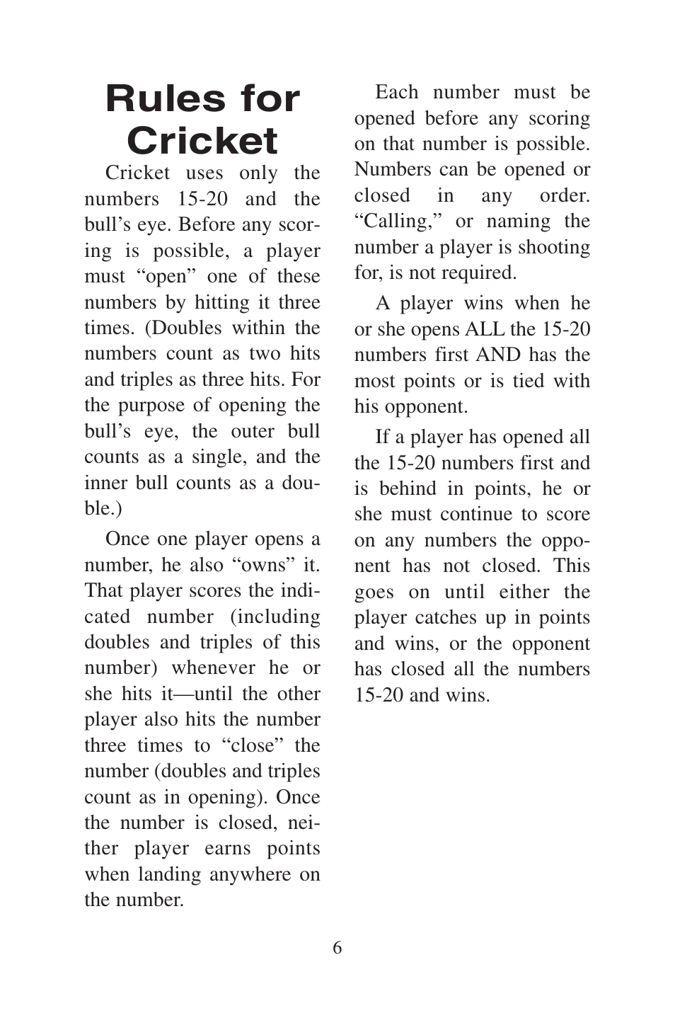 Rules for cricket | Excalibur electronic Corona Dart Board PL26 User Manual | Page 6 / 8