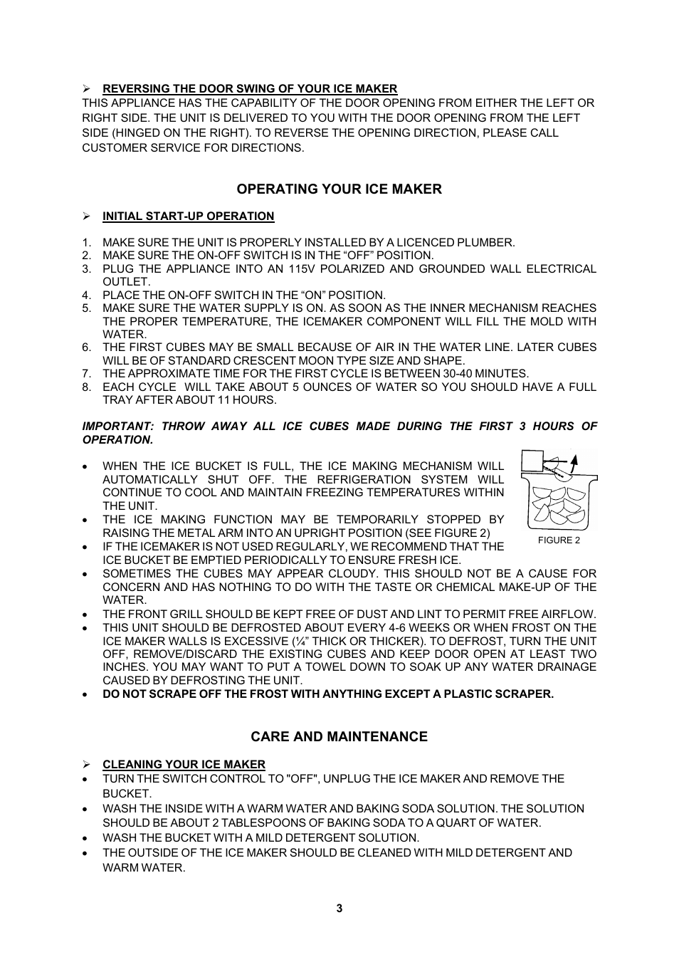 Reversing the door swing of your ice maker, Operating your ice maker, Initial start-up operation | Care and maintenance, Cleaning your ice maker | EdgeStar IB120SS User Manual | Page 4 / 9