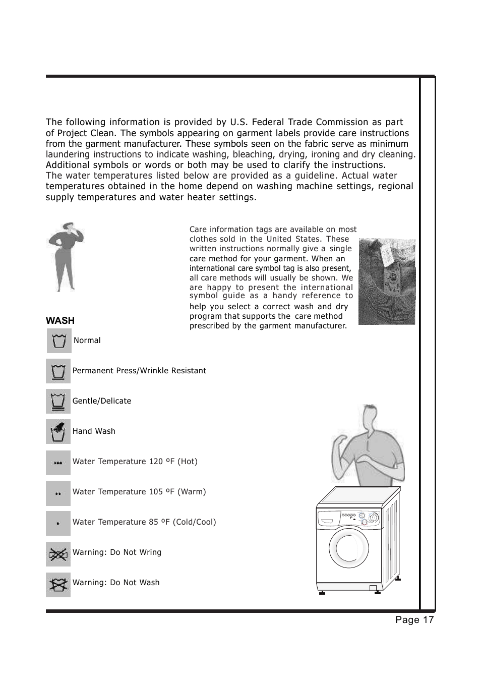 Fabric care, Page 17 care label guide, Wash | EdgeStar CENELEC CW1200 User Manual | Page 17 / 24