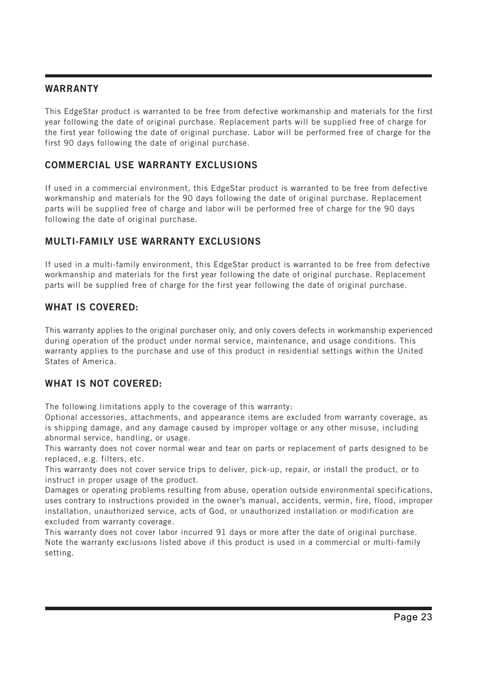 EdgeStar CENELEC CW1200 User Manual | Page 23 / 24
