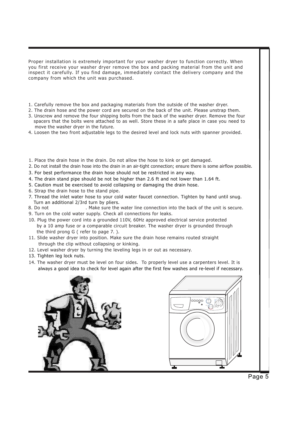 Installation sheet, Step 1 prepare washer dryer, Step 2 install washer dryer | Page 5 | EdgeStar CENELEC CW1200 User Manual | Page 5 / 24