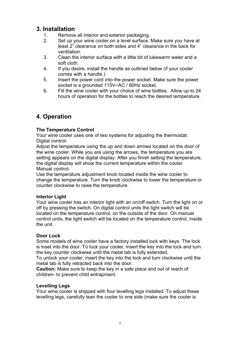 Installation, Operation | EdgeStar TWR481 User Manual | Page 6 / 13