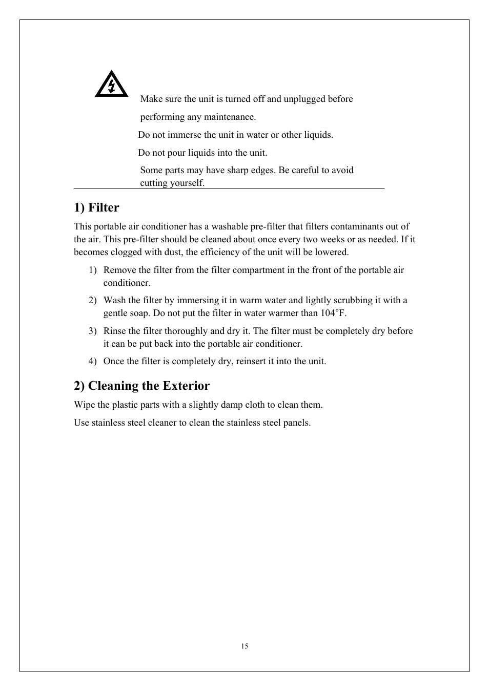 1) filter, 2) cleaning the exterior | EdgeStar AP310SS User Manual | Page 16 / 23