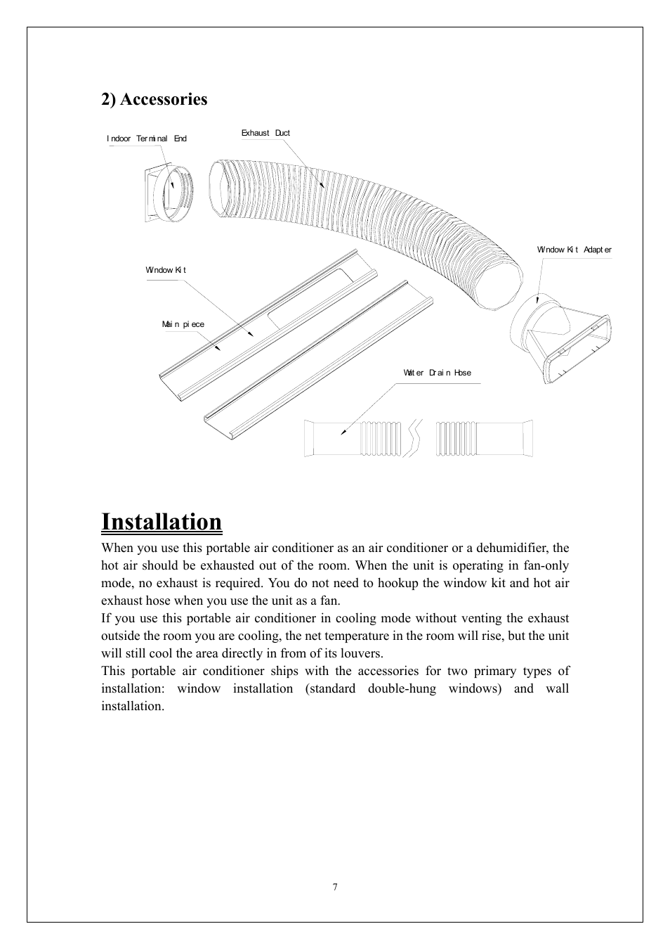 Installation, 2) accessories | EdgeStar AP310SS User Manual | Page 8 / 23