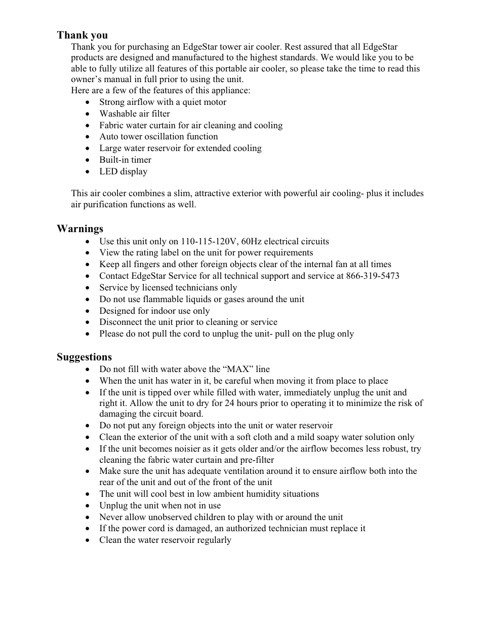 EdgeStar EAC211TS User Manual | Page 2 / 8