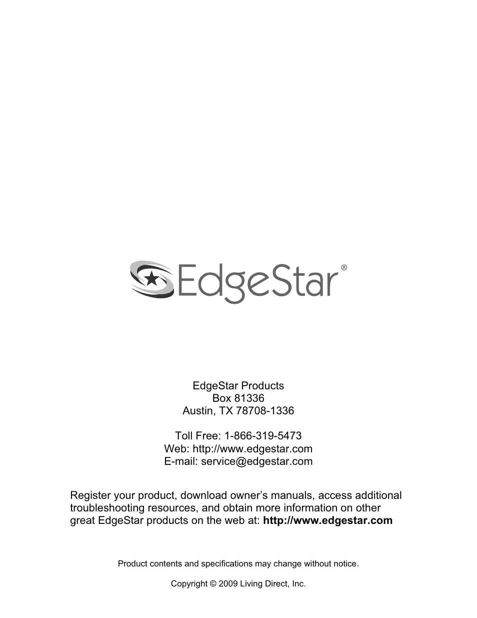 EdgeStar EAC211TS User Manual | Page 8 / 8