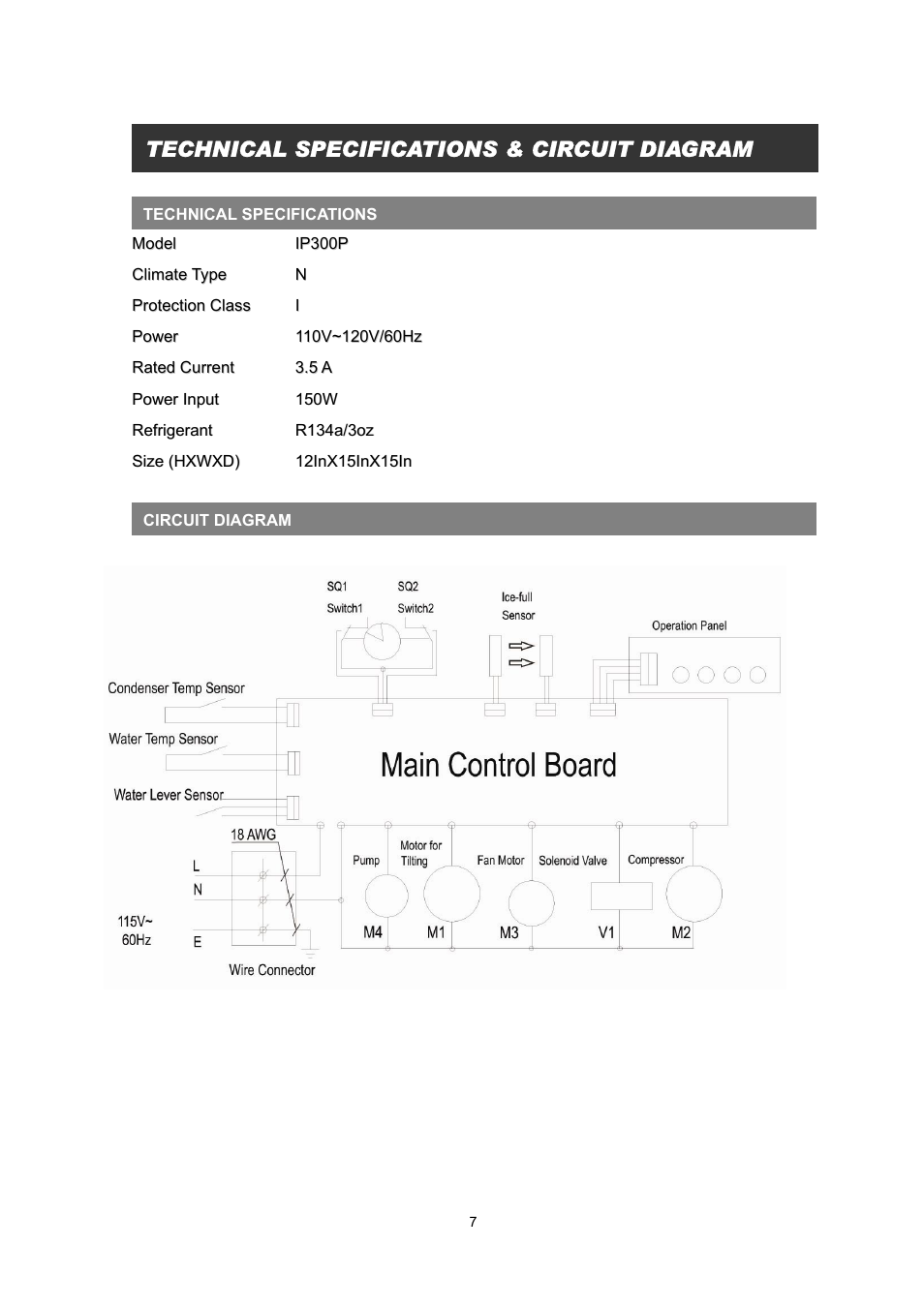 Technical specifications & circuit diagram | EdgeStar IP300P User Manual | Page 9 / 10