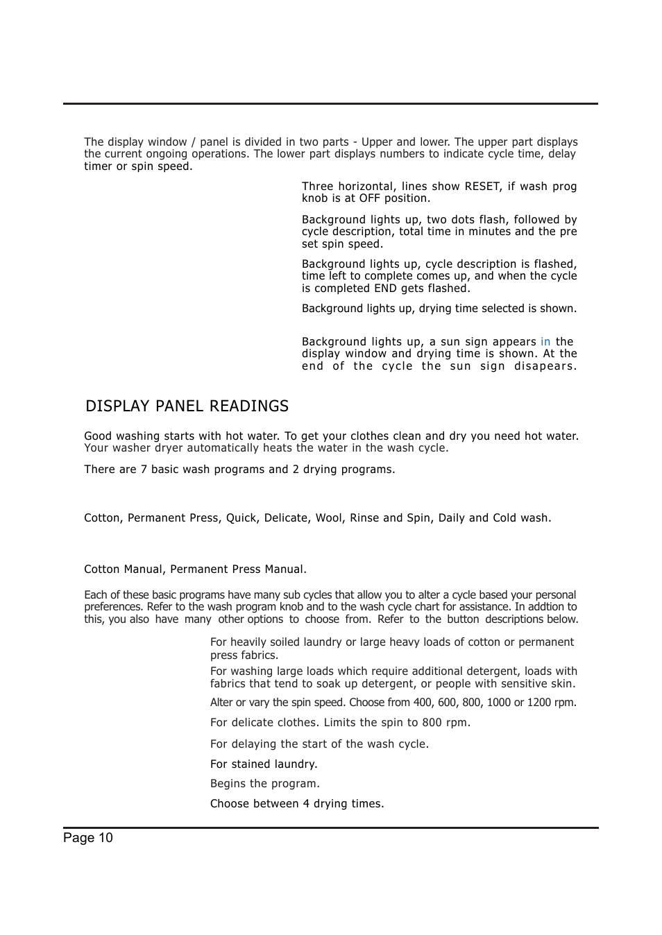 Display panel readings | EdgeStar Model CW 2200 User Manual | Page 10 / 24