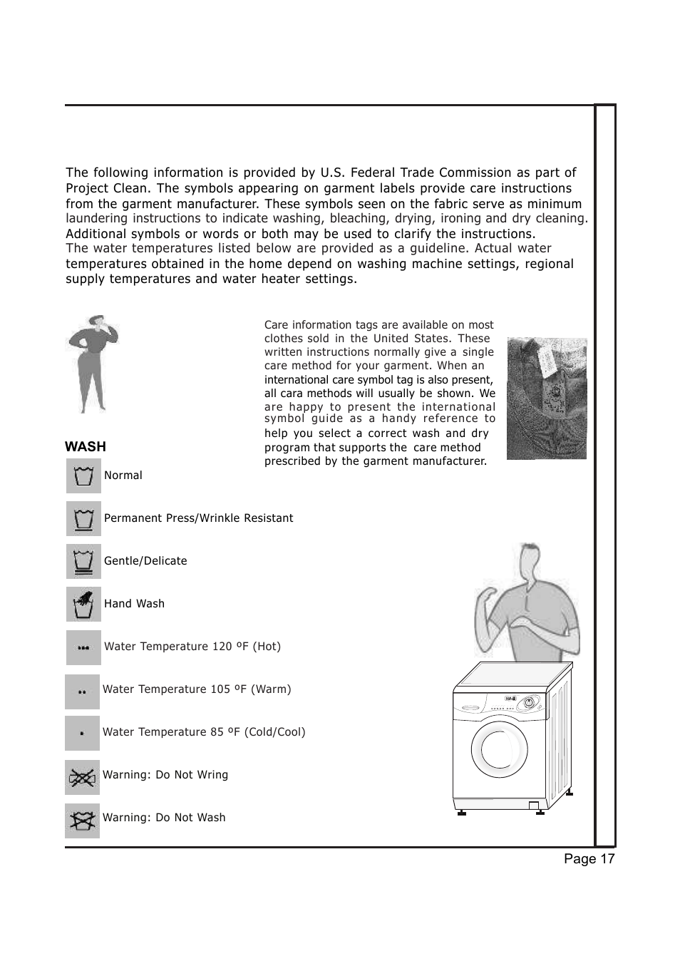 Fabric care, Page 17 care label guide, Wash | EdgeStar Model CW 2200 User Manual | Page 17 / 24