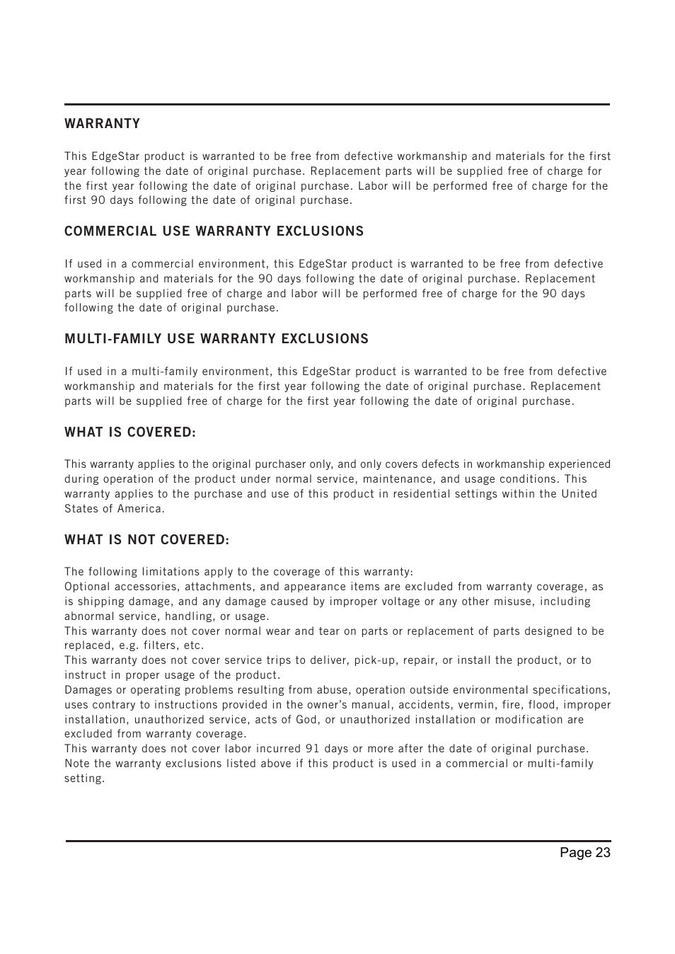 EdgeStar Model CW 2200 User Manual | Page 23 / 24