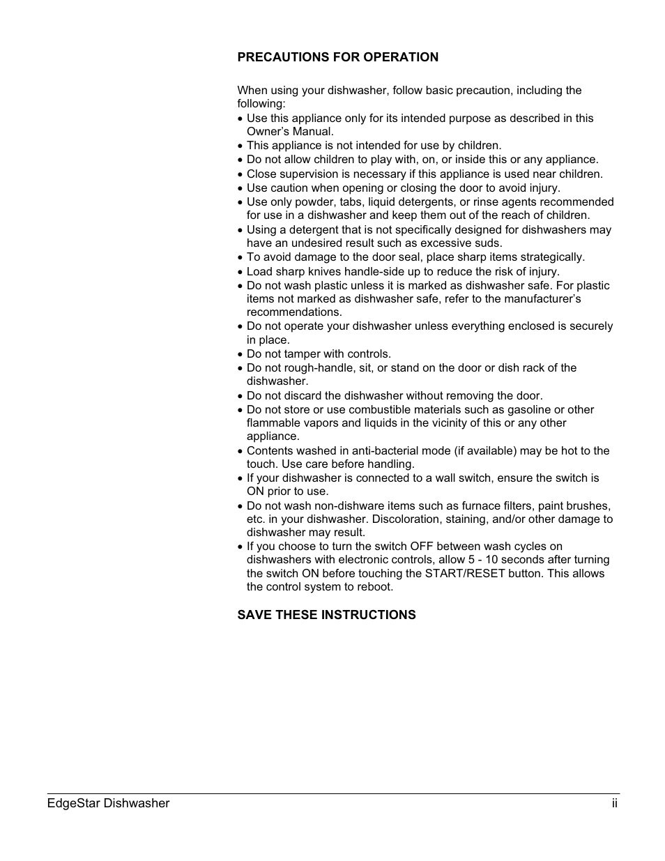 EdgeStar DWP60ES User Manual | Page 3 / 24