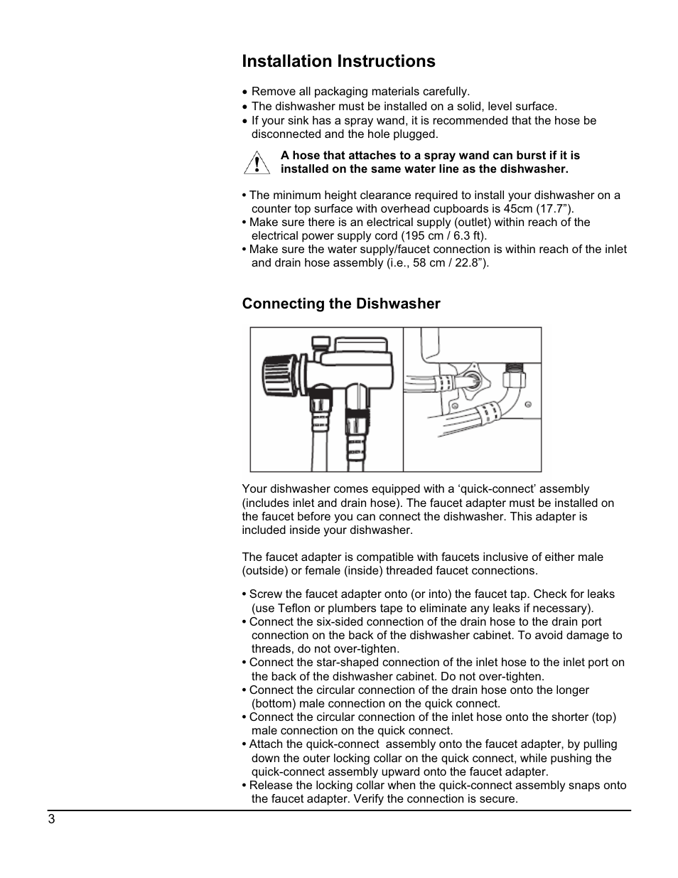 Installation instructions, Connecting the dishwasher | EdgeStar DWP60ES User Manual | Page 7 / 24