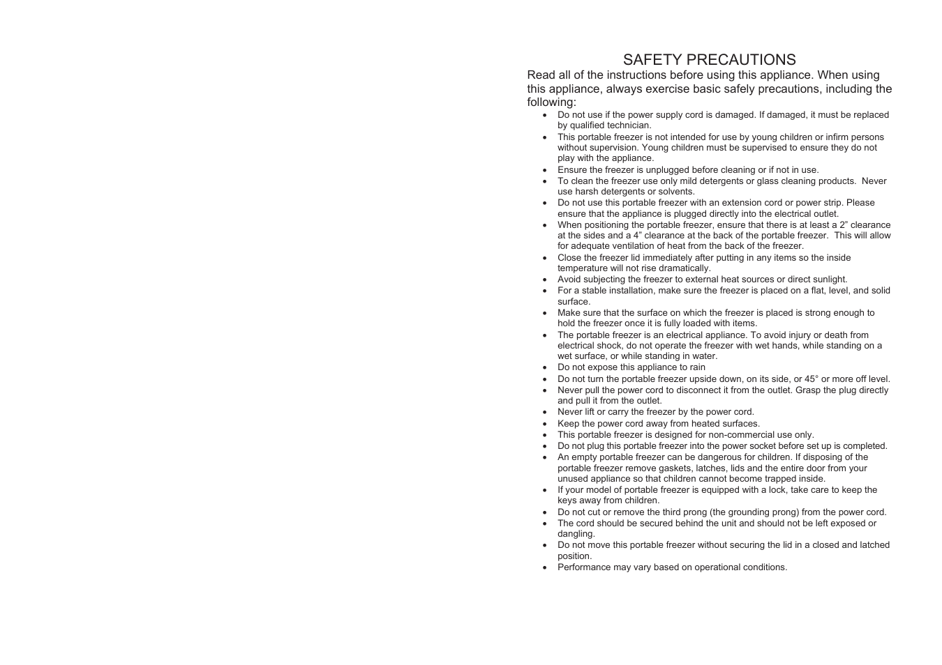 Safety precautions | EdgeStar FP430-FP860 User Manual | Page 2 / 7