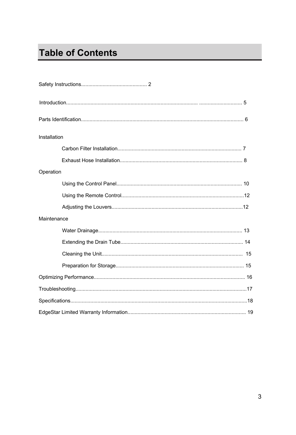 EdgeStar AP10000HW User Manual | Page 3 / 21