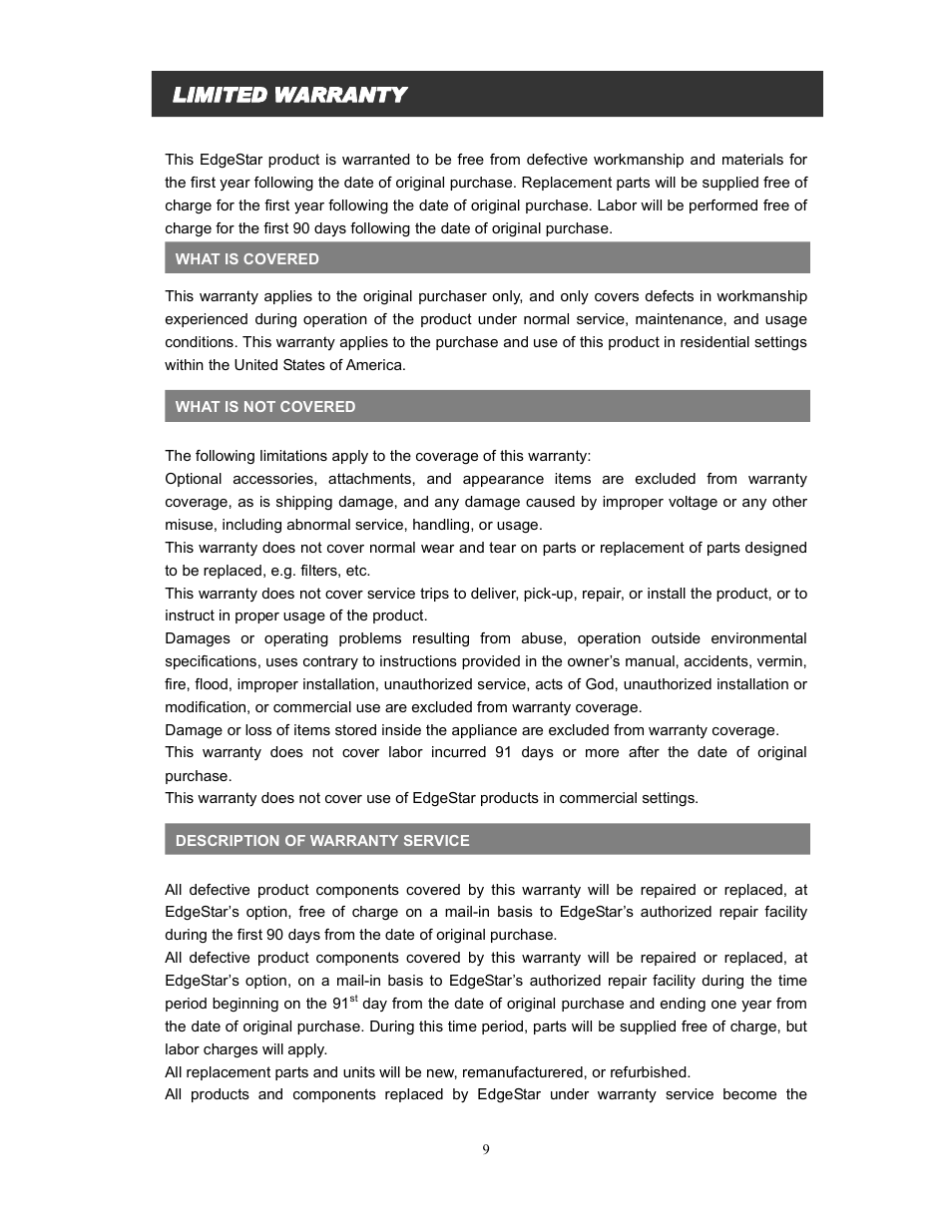 EdgeStar IP210SS User Manual | Page 11 / 13