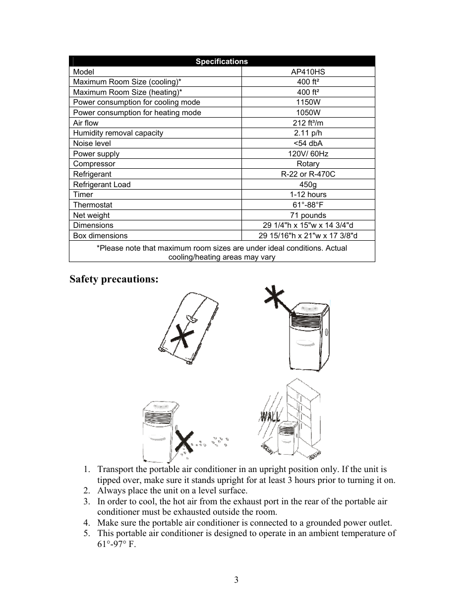 Safety precautions | EdgeStar AP410HS User Manual | Page 4 / 24