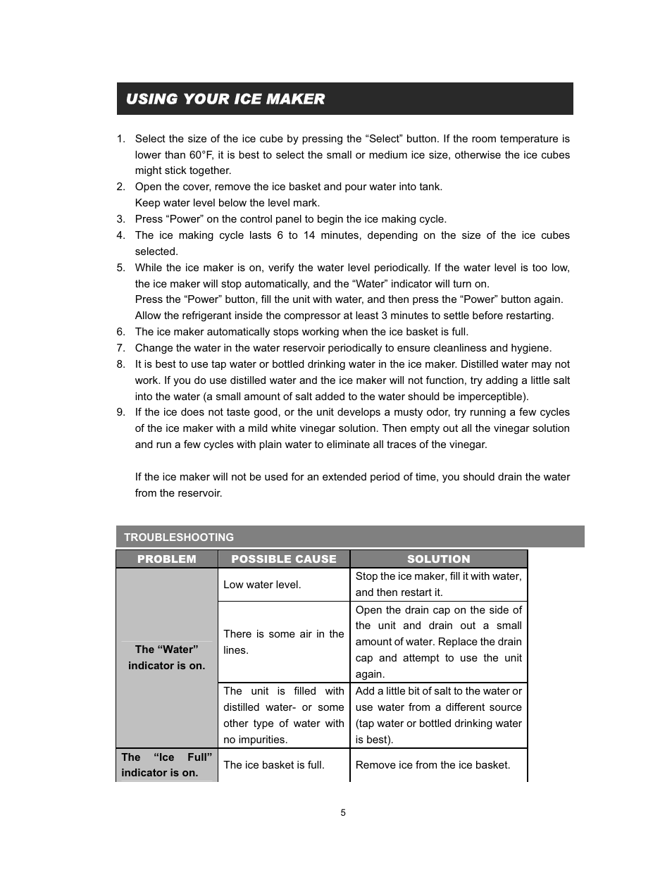 Using your ice maker | EdgeStar IP200 User Manual | Page 7 / 13