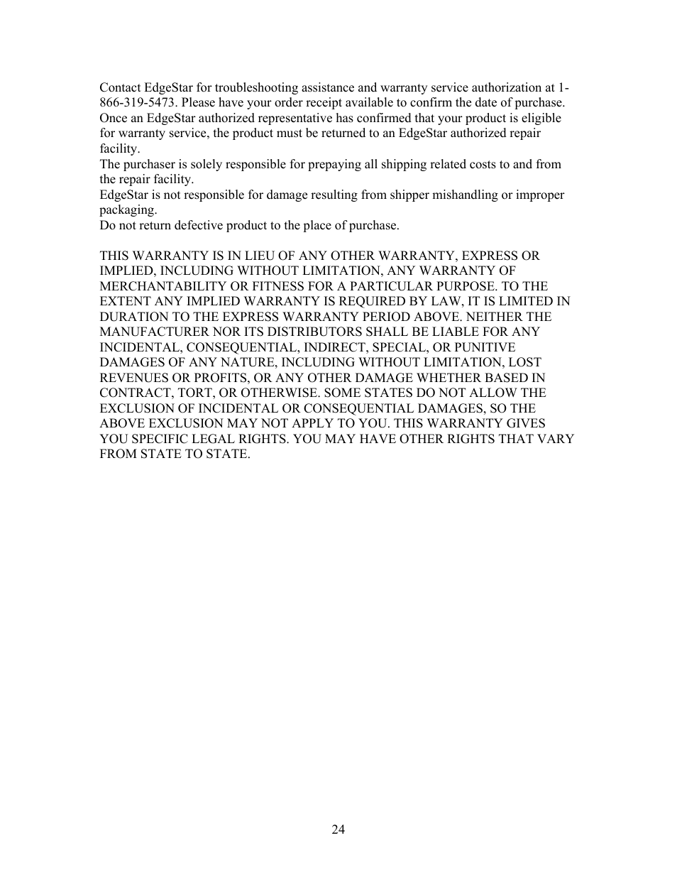 EdgeStar AP410W User Manual | Page 24 / 25
