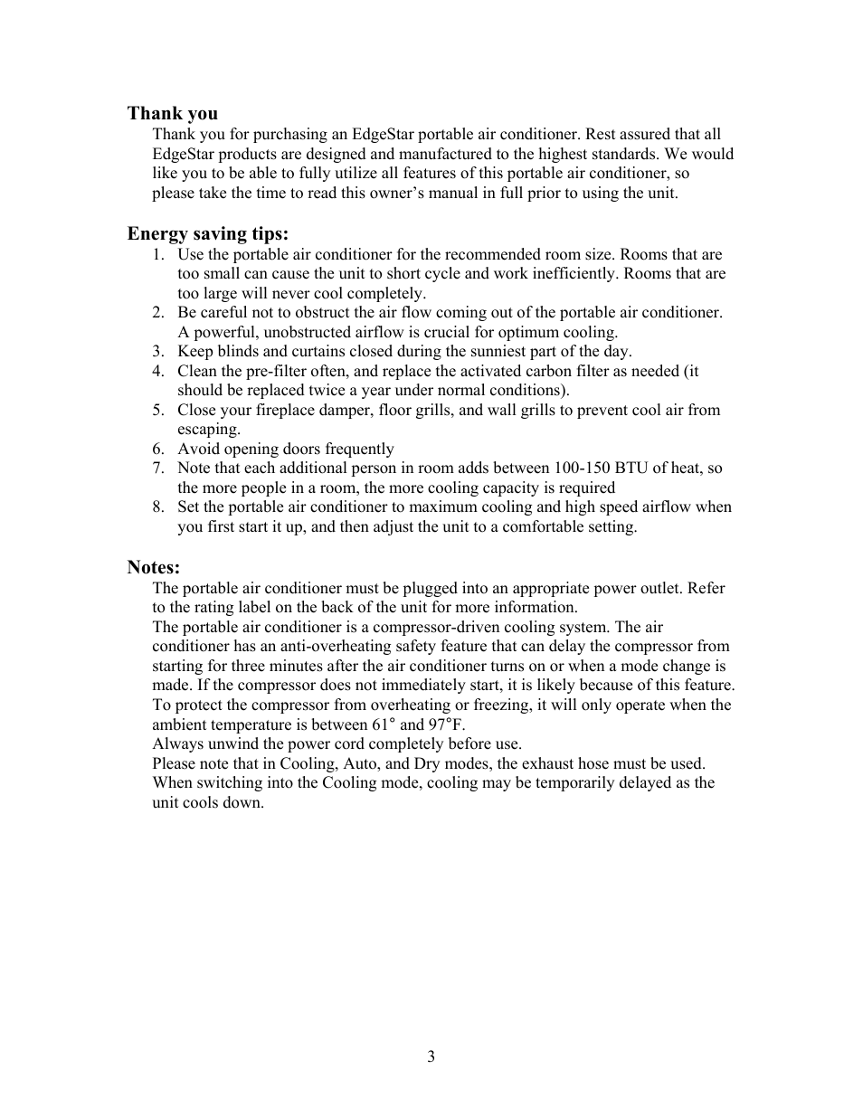 EdgeStar AP410W User Manual | Page 3 / 25