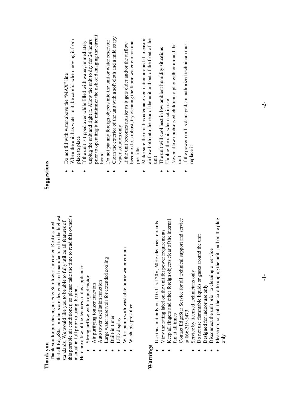 EdgeStar Evaporative Air Cooler - Tower Design EAC210TS User Manual | Page 2 / 7