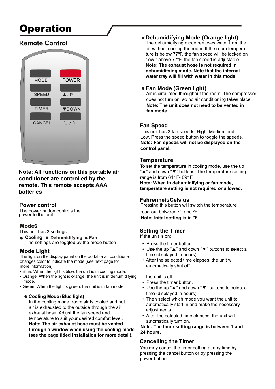 Operation | EdgeStar PAC8000S User Manual | Page 5 / 14