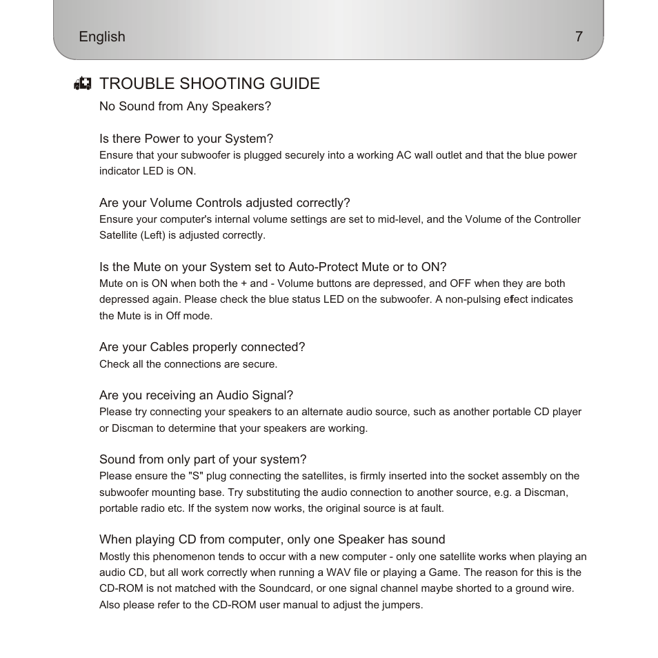 Т³гж 8, Trouble shooting guide, 7english | Edifier Enterprises Canada MP300 User Manual | Page 8 / 11