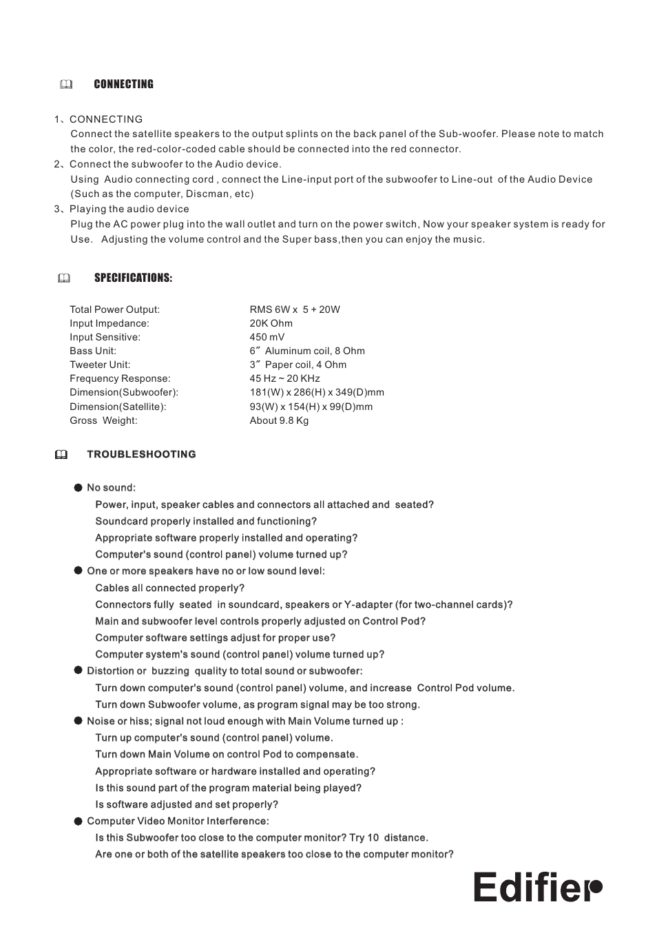 Edifier Enterprises Canada Edifier R351 User Manual | Page 4 / 4