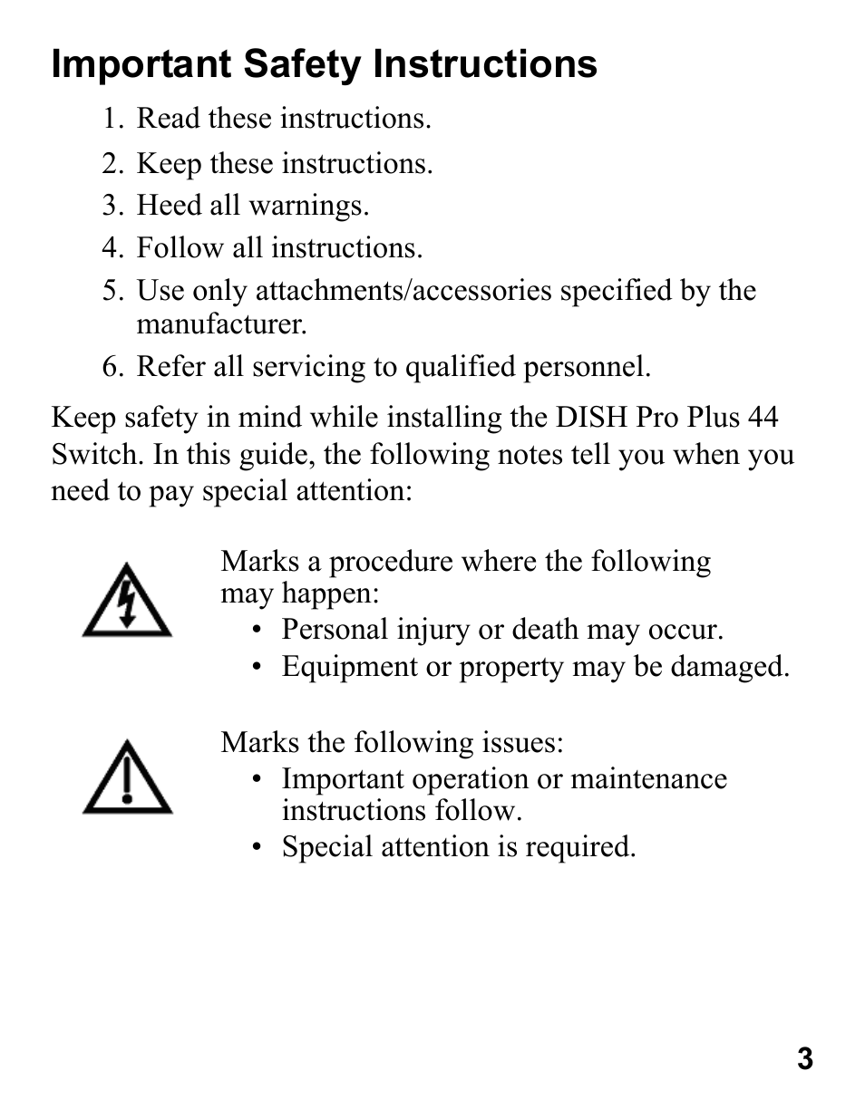 Important safety instructions, Read these instructions, Keep these instructions | Heed all warnings, Follow all instructions, Refer all servicing to qualified personnel | EchoStar 44 User Manual | Page 2 / 24