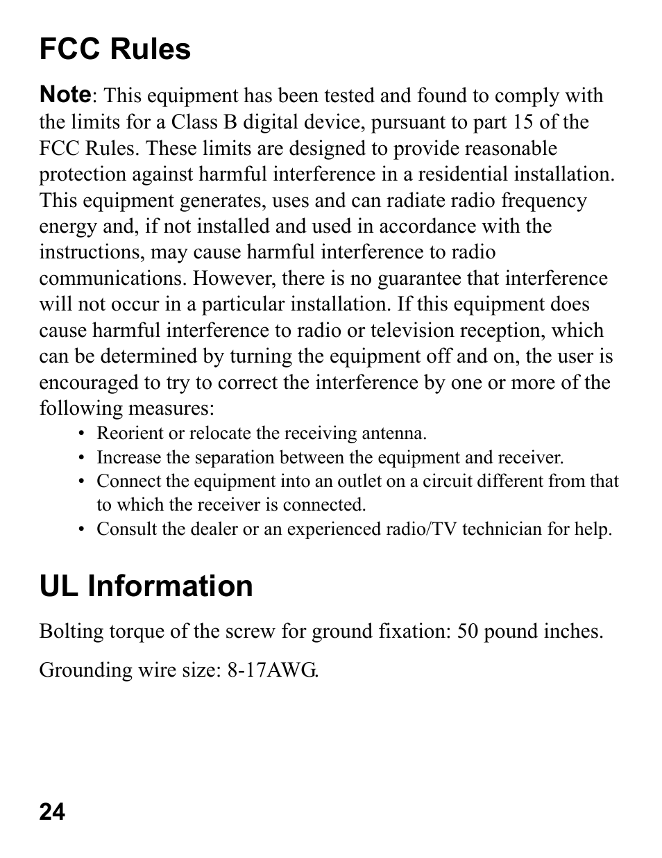 Fcc rules, Ul information | EchoStar 44 User Manual | Page 23 / 24