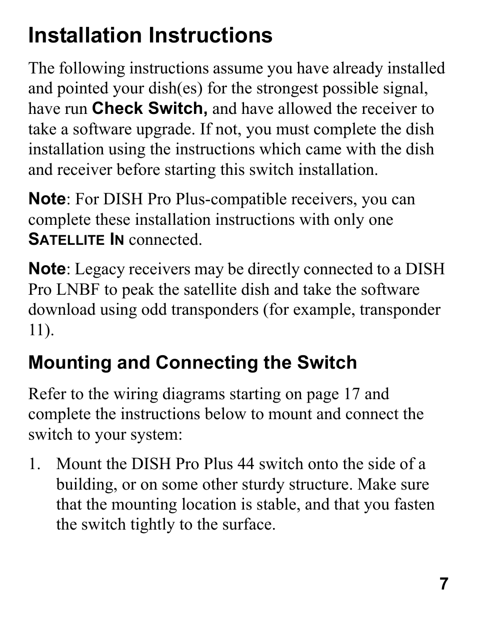 Installation instructions, Mounting and connecting the switch | EchoStar 44 User Manual | Page 6 / 24