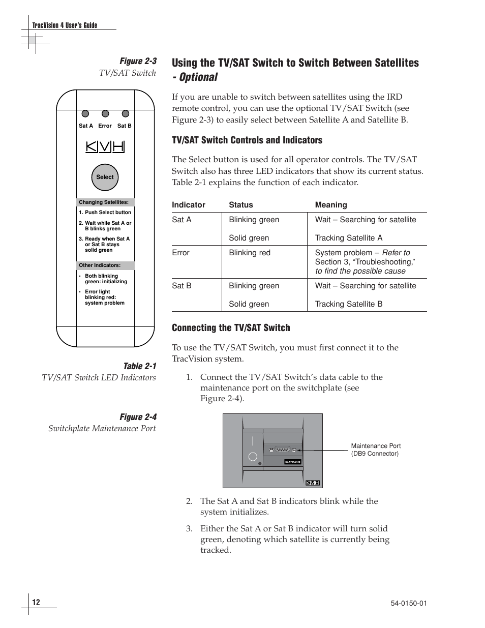 Optional, Tv/sat switch controls and indicators, Connecting the tv/sat switch | EchoStar 4 User Manual | Page 13 / 24