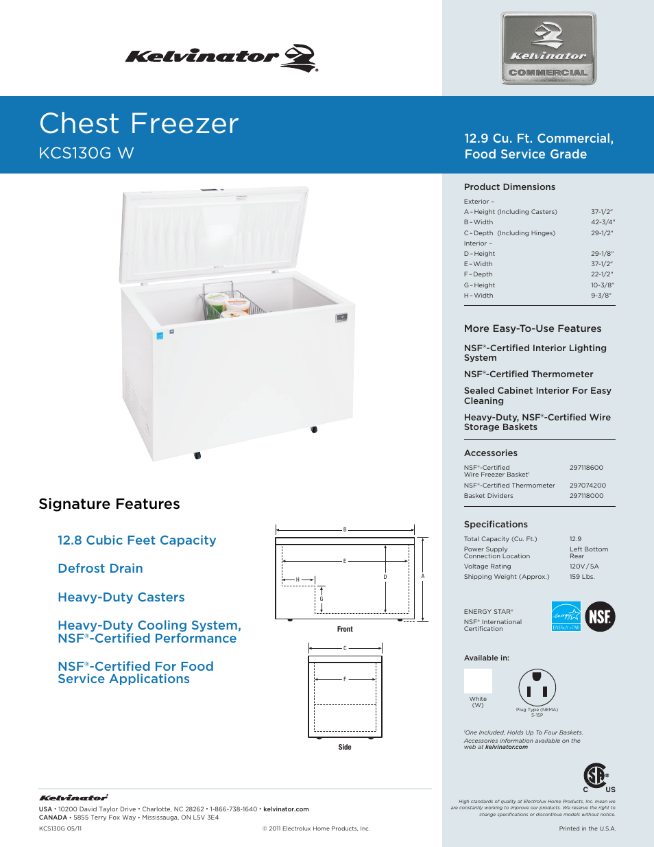 KELVINATOR KCS130G W User Manual | 1 page