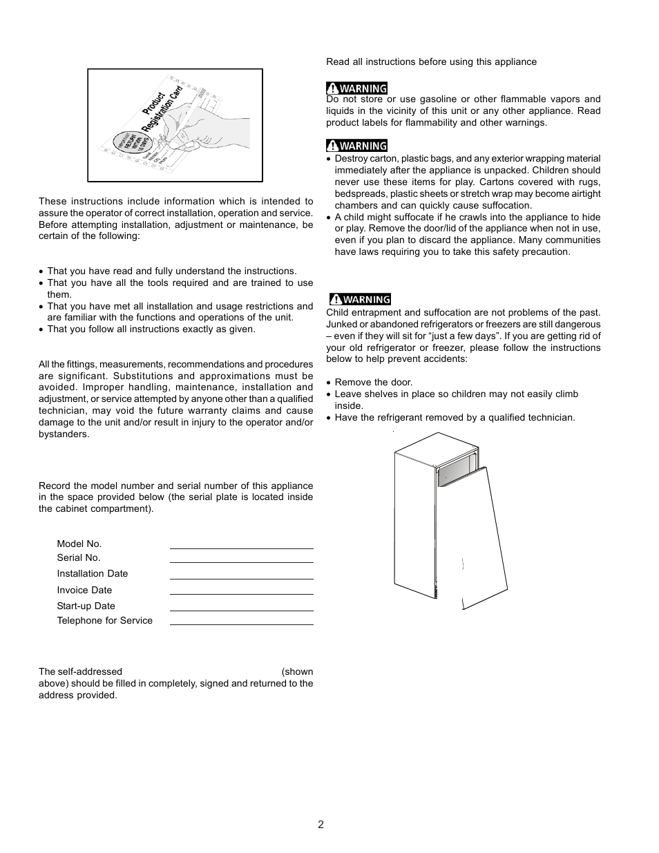 Product registration, Important safety instructions | KELVINATOR COMMERCIAL FREEZER/REFRIGERATOR GLASS DOOR REFRIGERATOR User Manual | Page 2 / 32