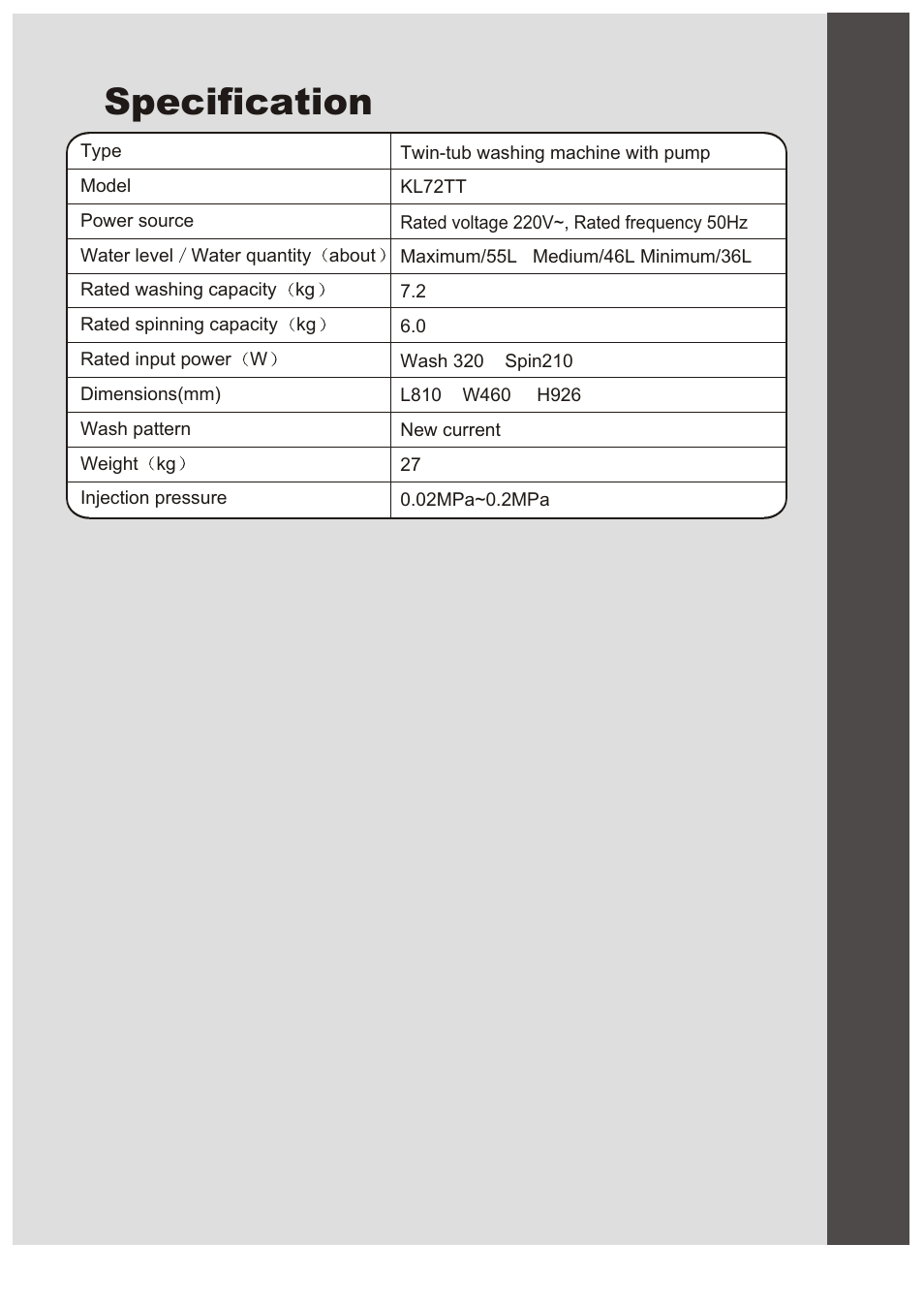 Specification | KELVINATOR KL72TT User Manual | Page 20 / 20