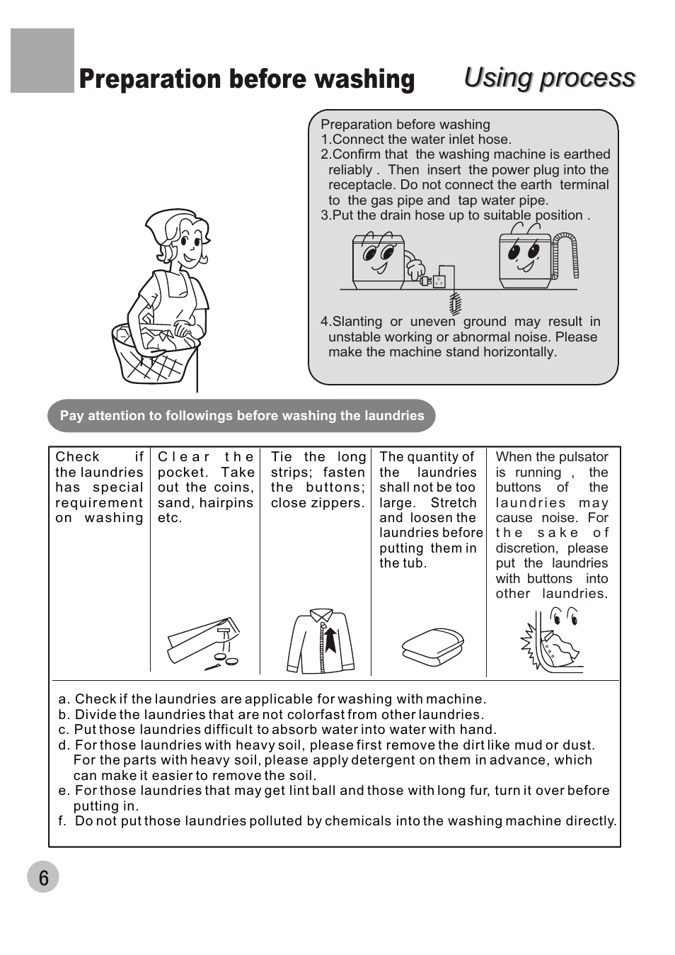 Using process, Using process preparation before washing | KELVINATOR KL72TT User Manual | Page 8 / 20