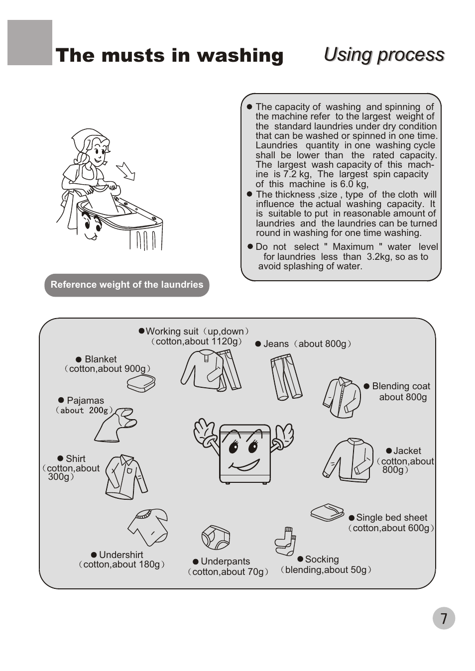 Using process, Using process the musts in washing | KELVINATOR KL72TT User Manual | Page 9 / 20