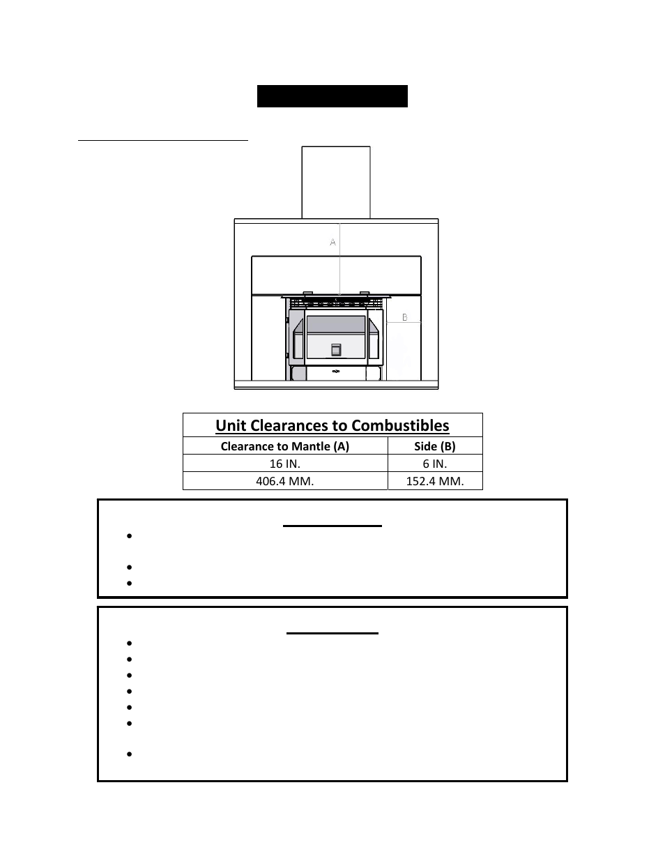 Installation, Warning, Caution | Unit clearances to combustibles | England's Stove Works 25-EPI User Manual | Page 9 / 49