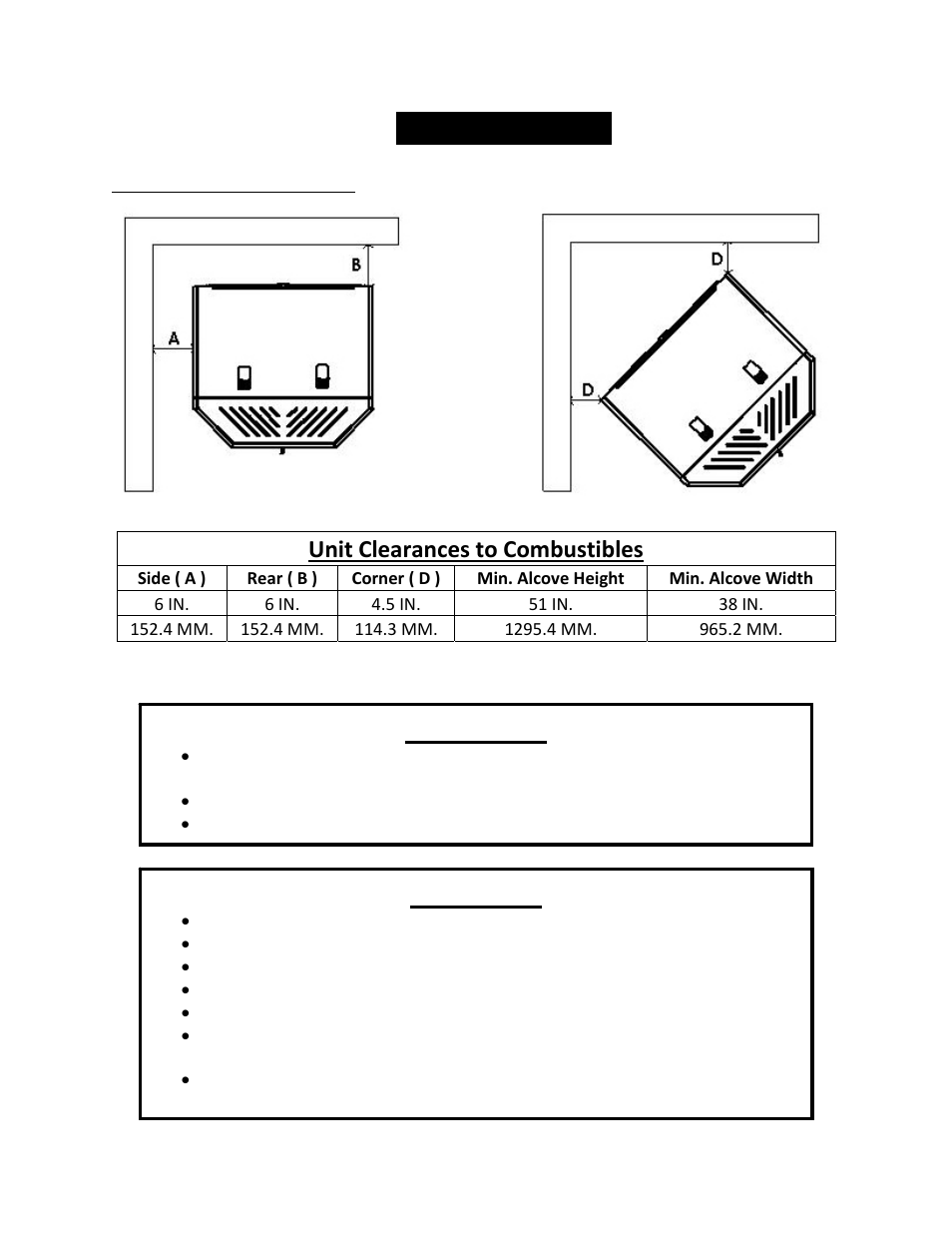 Installation, Warning, Caution | Unit clearances to combustibles | England's Stove Works EVOLUTION PELLET STOVE 25-EP User Manual | Page 7 / 50