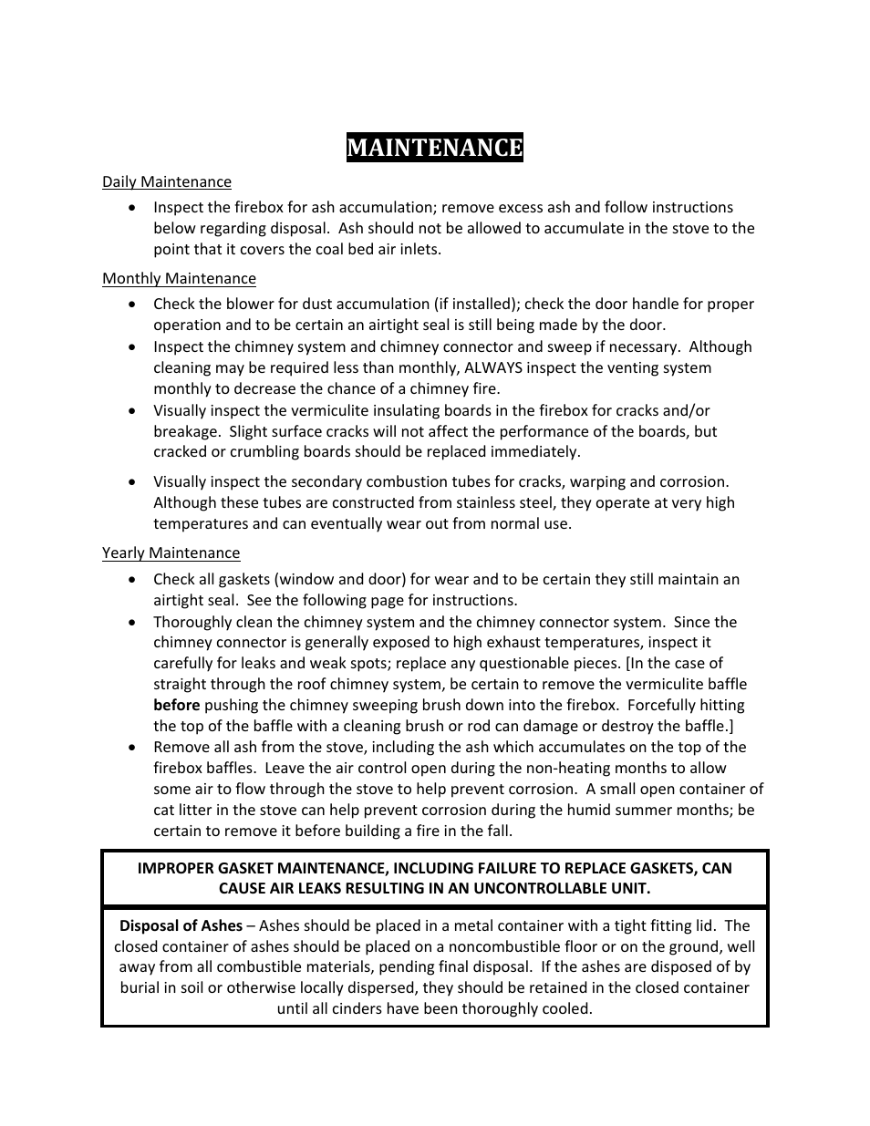 Maintenance | England's Stove Works TRANQUILITY 17VL User Manual | Page 20 / 30