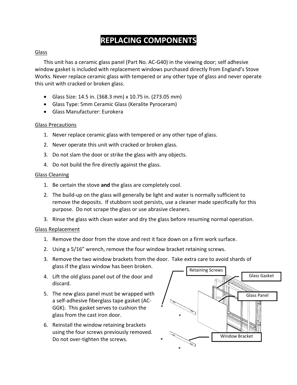 Replacing components | England's Stove Works TRANQUILITY 17VL User Manual | Page 22 / 30