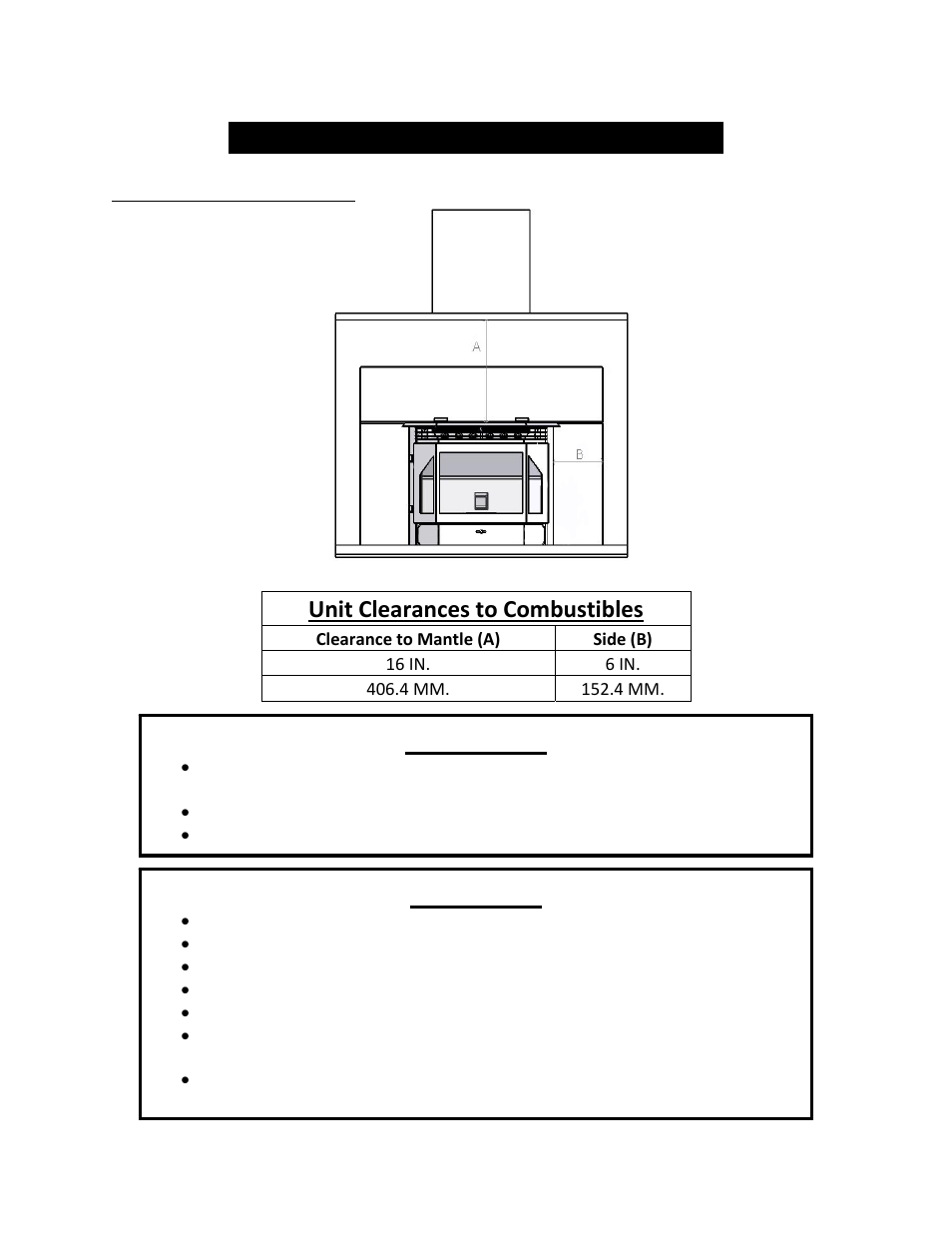 Fireplace insert installation, Warning, Caution | Unit clearances to combustibles | England's Stove Works 55-SHPEPI User Manual | Page 19 / 62