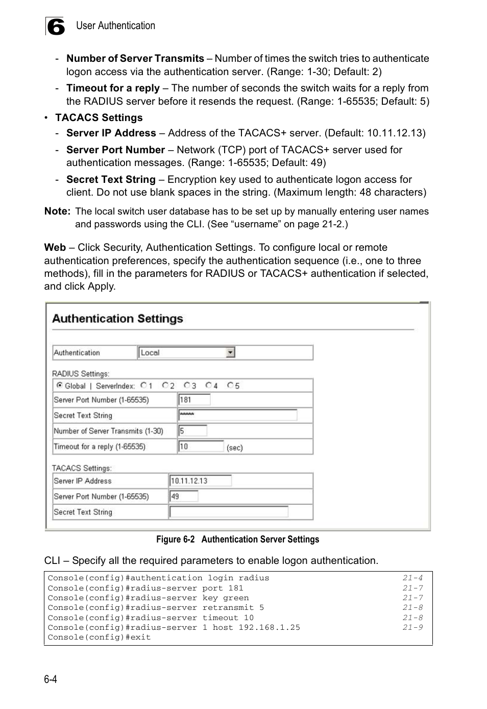 Figure 6-2, Authentication server settings | Edge Products ES3528-WDM User Manual | Page 106 / 556