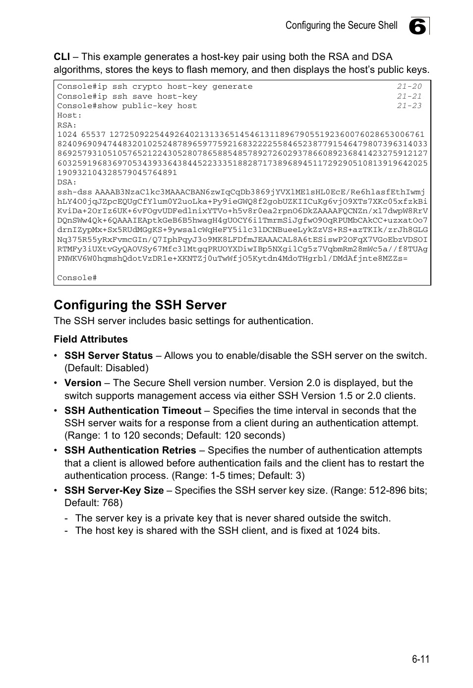 Configuring the ssh server | Edge Products ES3528-WDM User Manual | Page 113 / 556