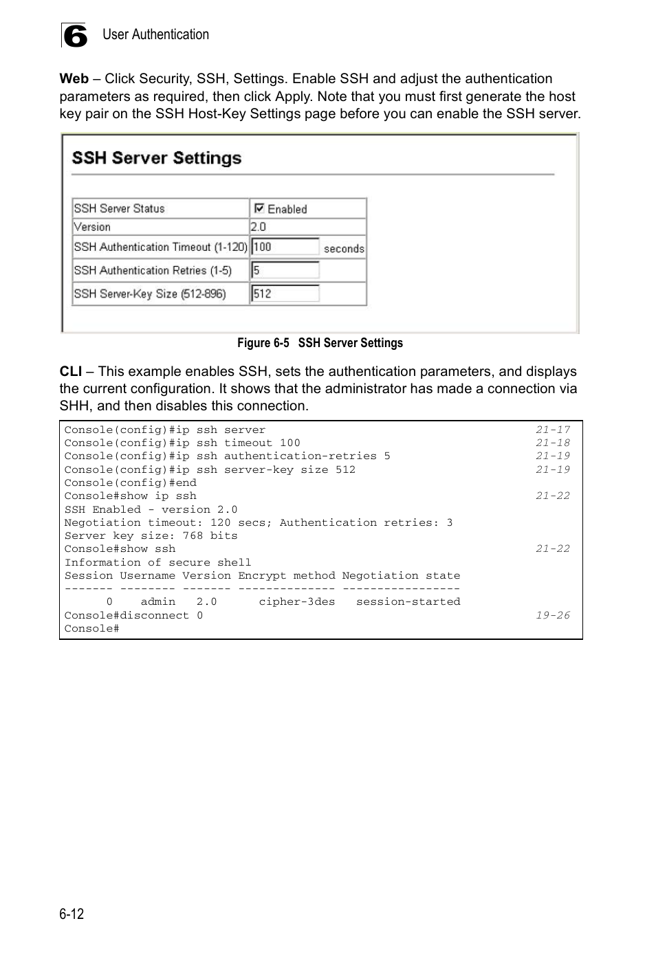 Figure 6-5, Ssh server settings | Edge Products ES3528-WDM User Manual | Page 114 / 556