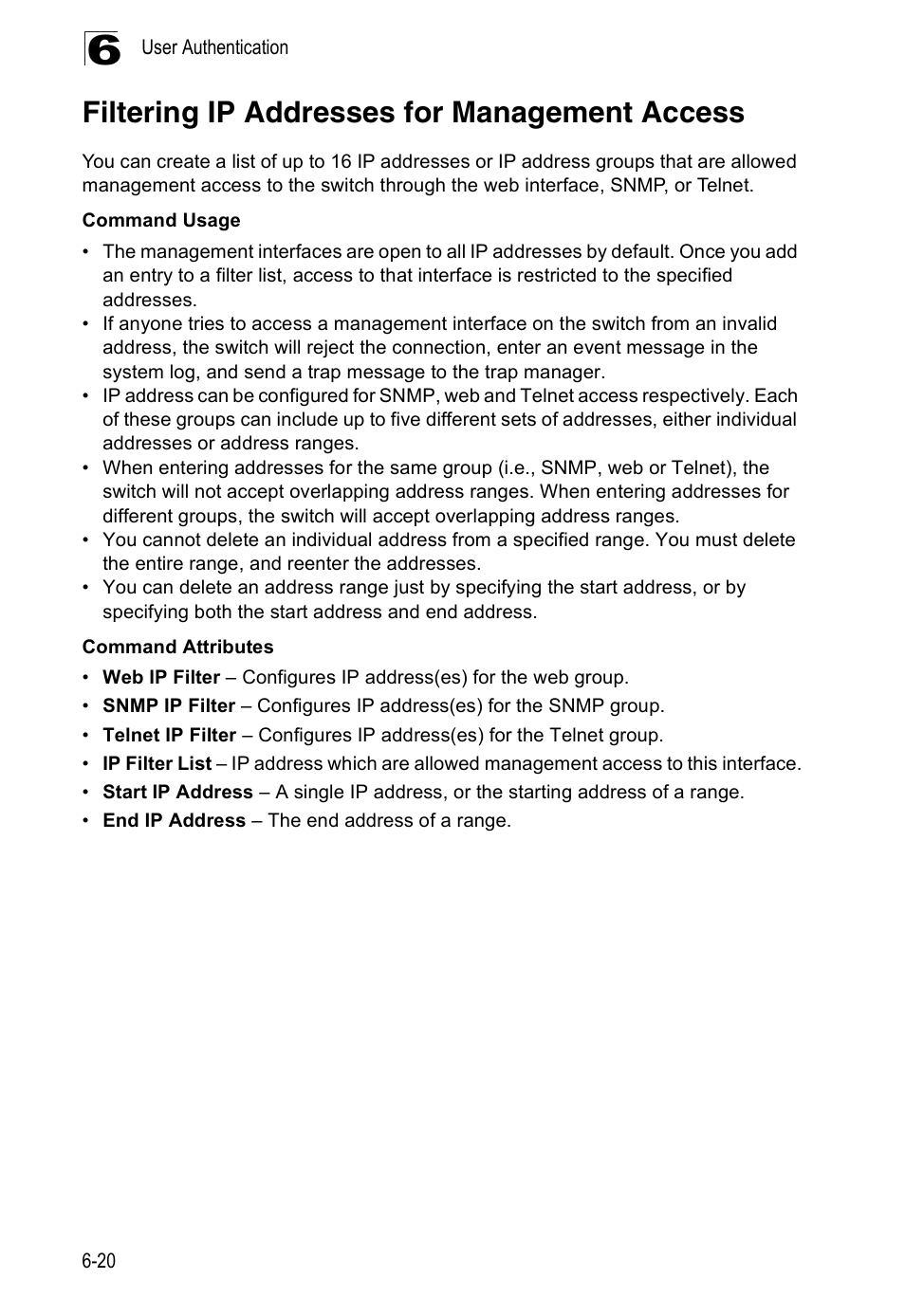 Filtering ip addresses for management access | Edge Products ES3528-WDM User Manual | Page 122 / 556
